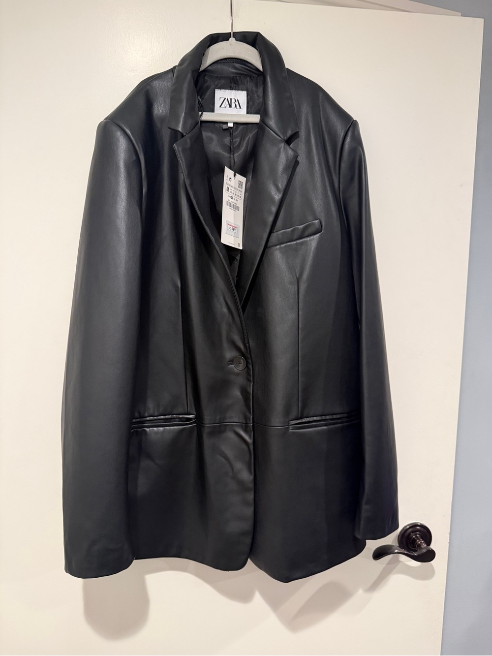 NWT ZARA Black Faux Leather Blazer